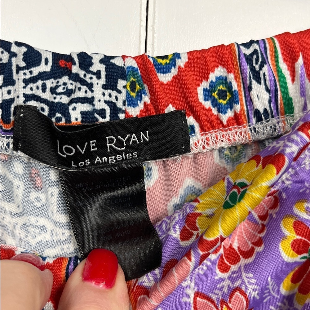 Love Ryan Flare Pant Multi Vibrant Colors Stretch Waist Flare Leg Drawstring EUC - Picture 4 of 12
